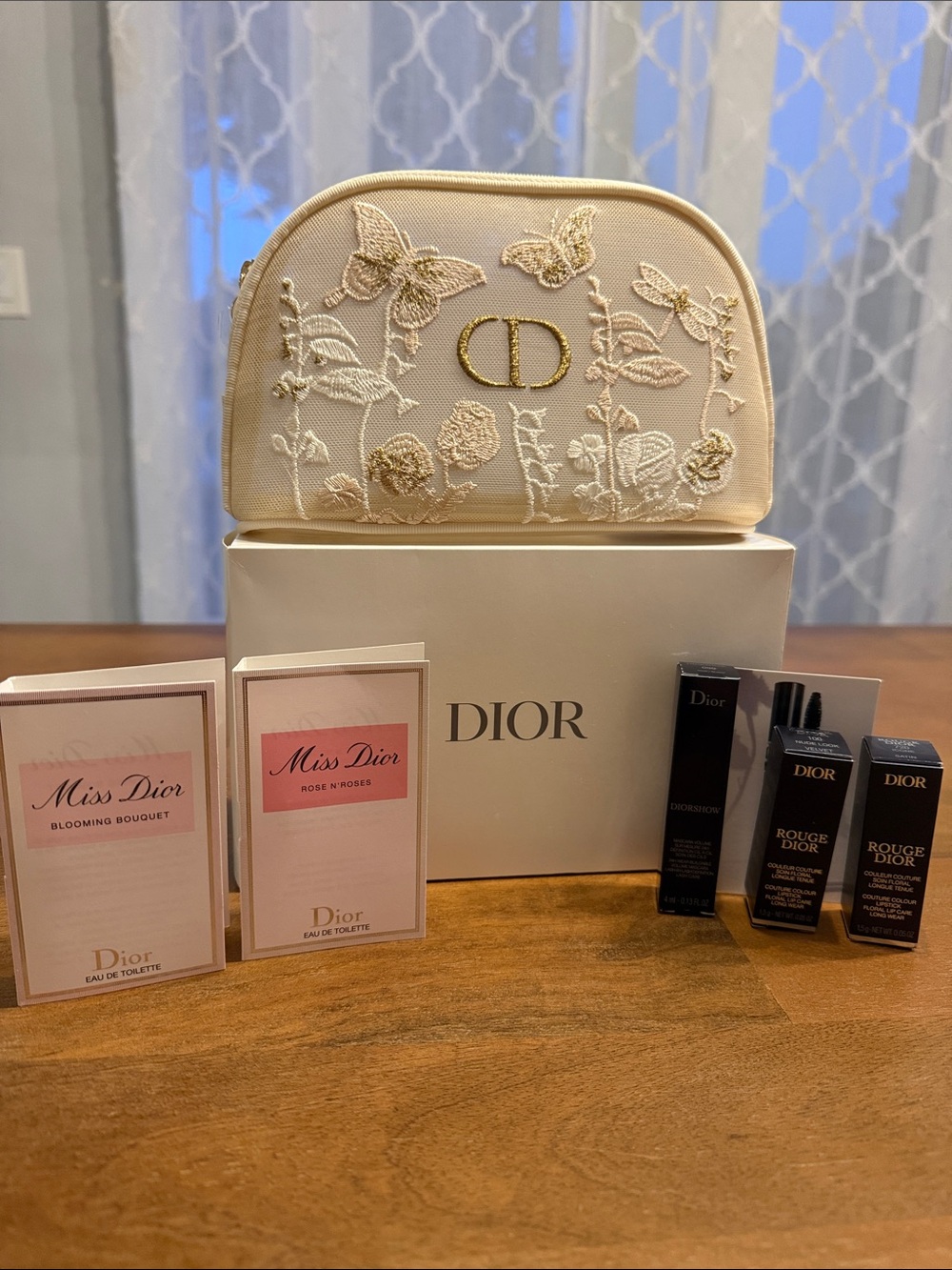 Dior Cream Embroidered Cosmetic Pouch with Gold Logo